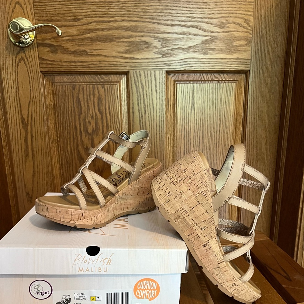 Blowfish Tan Wedge Sandals with Cork Platform